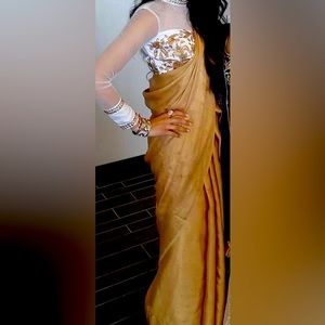 Indian ethnic wedding saree white and gold